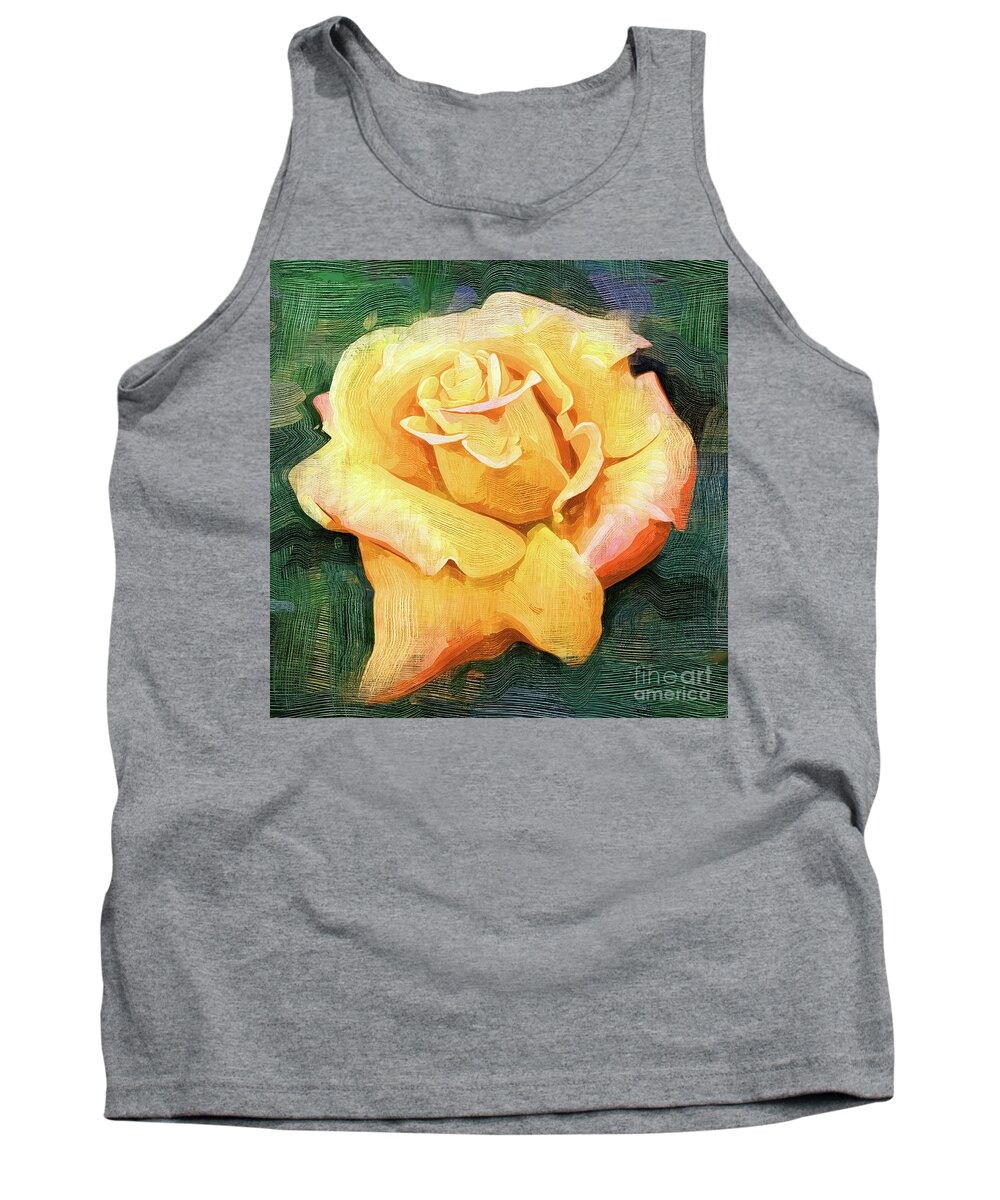 Rose Tank Top featuring the digital art Yellow Rose Bloom In Oil by Kirt Tisdale