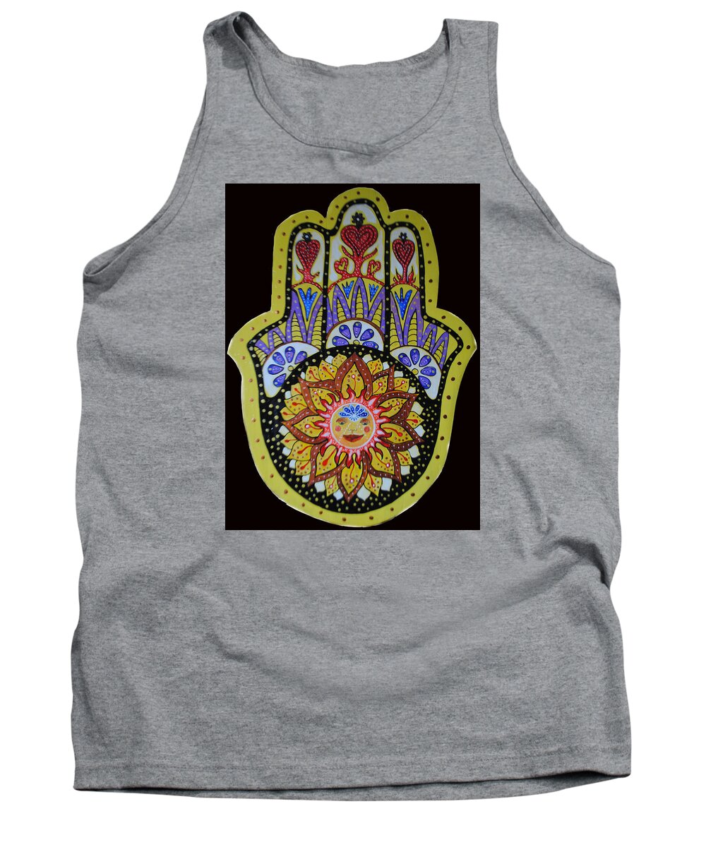 Yellow Hamsa Tank Top featuring the painting Yellow Sun by Patricia Arroyo