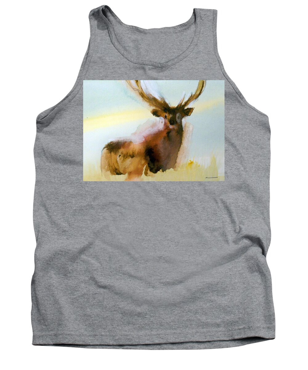 Travel Outdoors Nature Wildlife Tank Top featuring the painting Yellowstone Elk by Ed Heaton