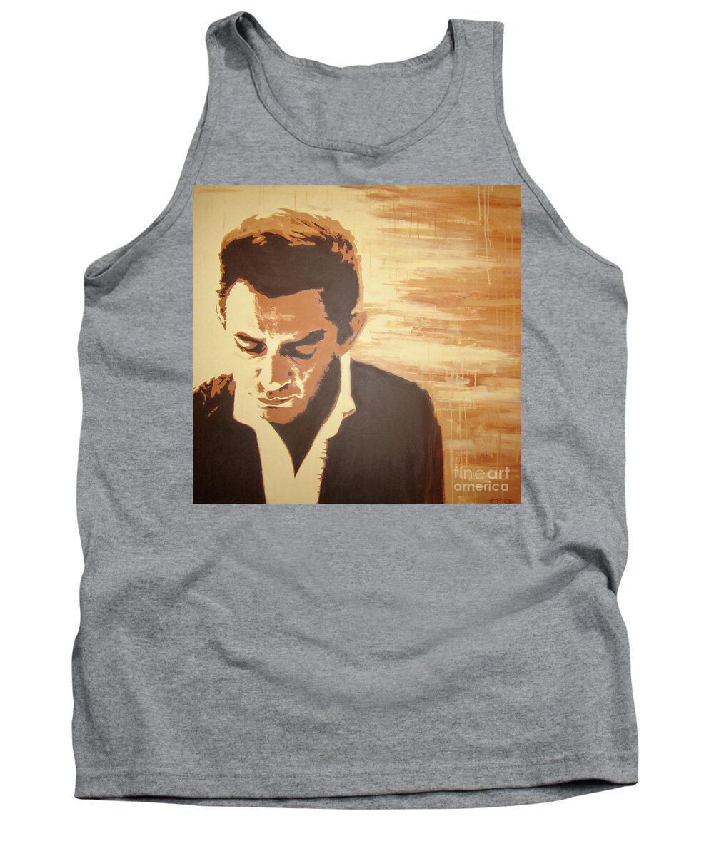 Johnny Cash Tank Top featuring the painting Young Johnny Cash by Ashley Lane