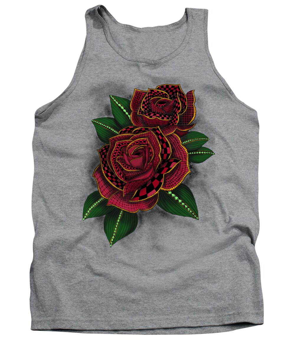 Rose Tank Top featuring the painting Zentangle Tattoo Rose Colored by Becky Herrera