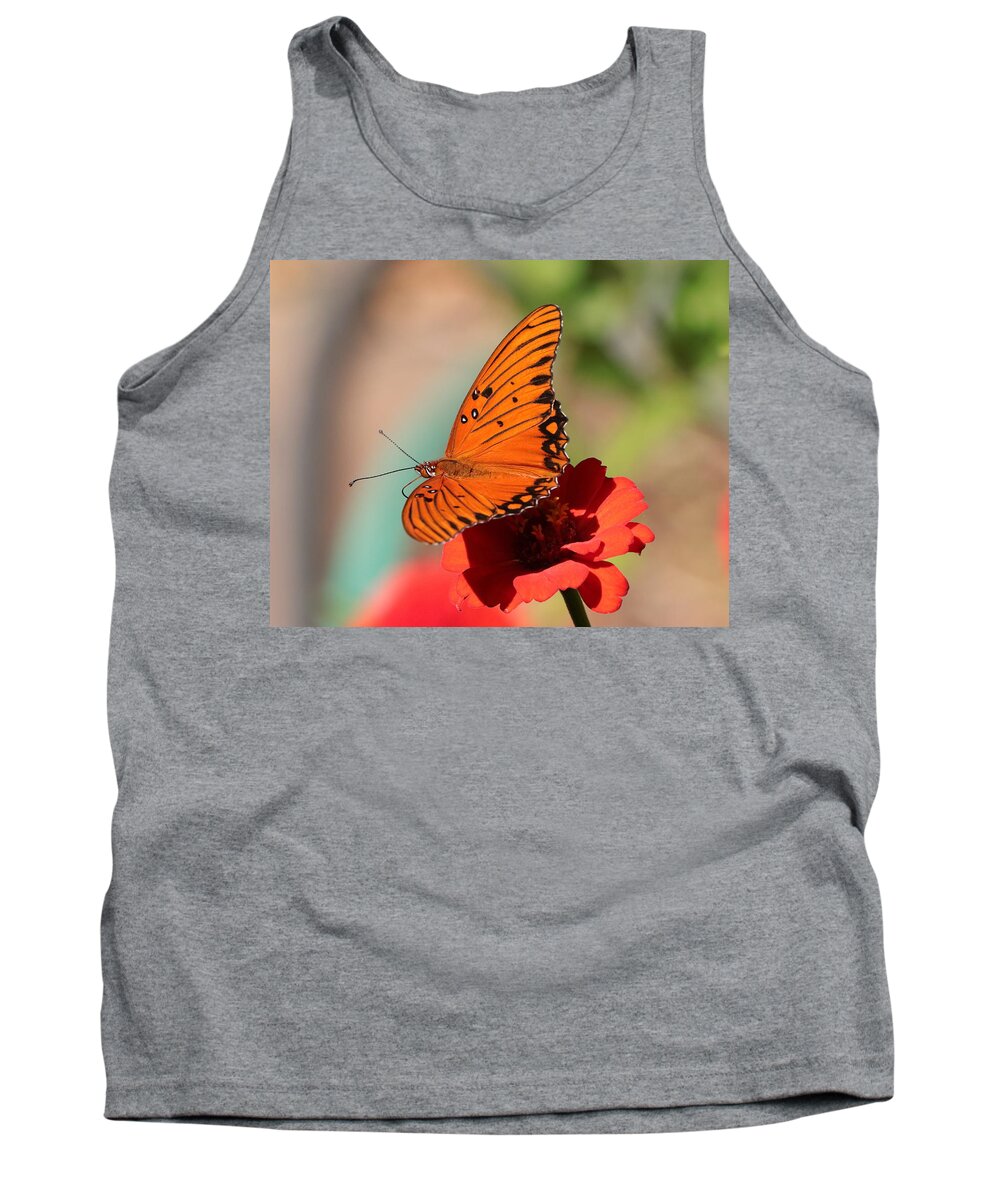 Flower Tank Top featuring the photograph Zinnia with Butterfly 2669 by John Moyer