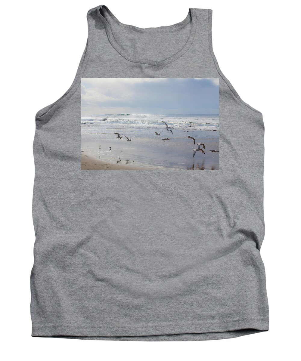  Tank Top featuring the photograph Bird Flight at Moonlight Beach #1 by Catherine Walters