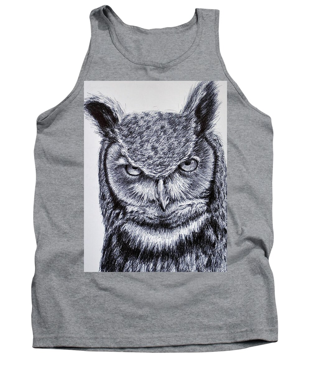 Birds Tank Top featuring the drawing Owly by Rick Hansen