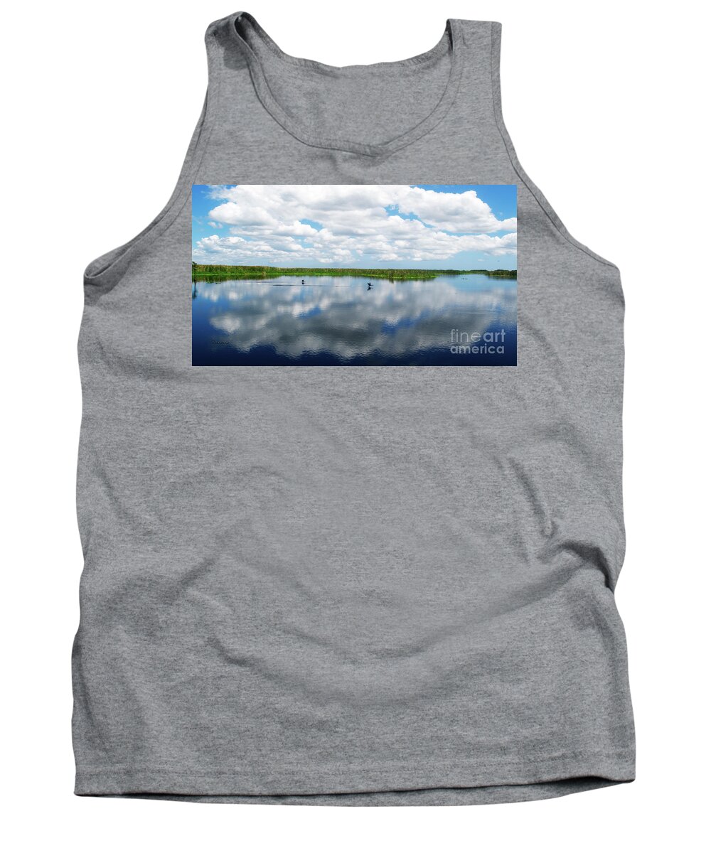 Beautiful Tank Top featuring the photograph Skyscape Reflections Blue Cypress Marsh near Vero Beach Florida C6 #1 by Ricardos Creations