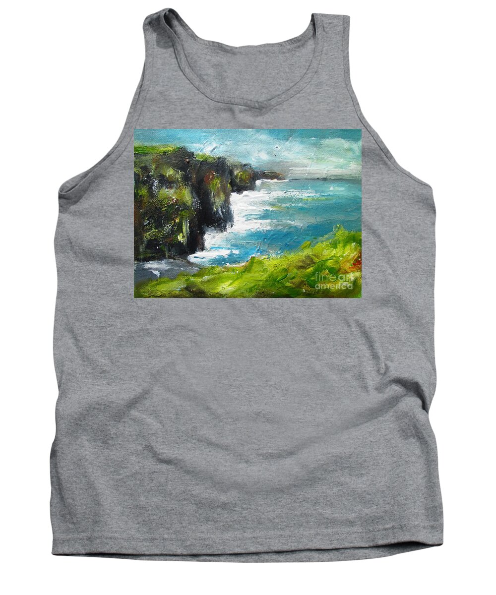 Moher Cliffs Tank Top featuring the painting Painting Of The Cliffs Of Moher County Clare Ireland by Mary Cahalan Lee - aka PIXI