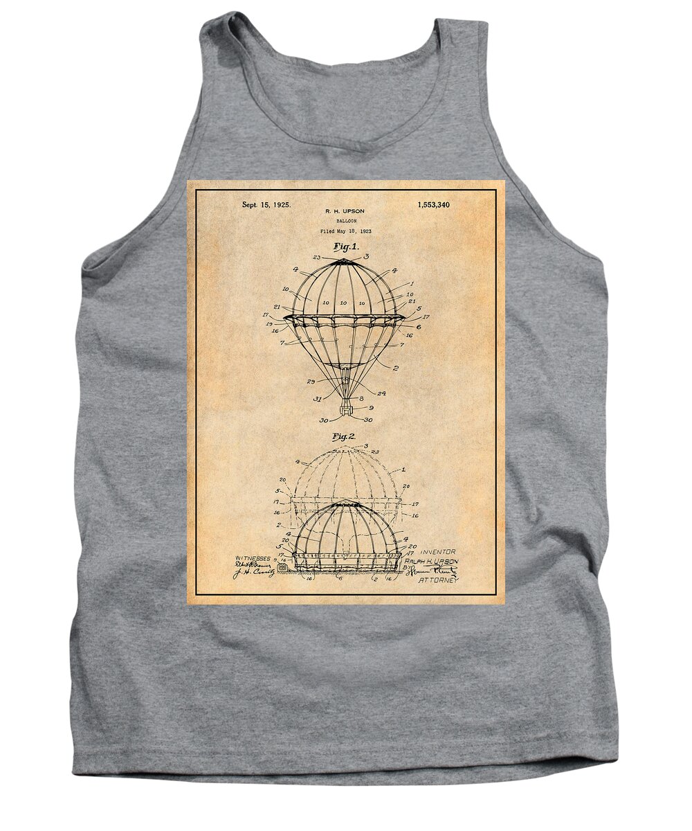 Art & Collectibles Tank Top featuring the drawing 1923 Hot Air Balloon Patent Print Antique Paper by Greg Edwards