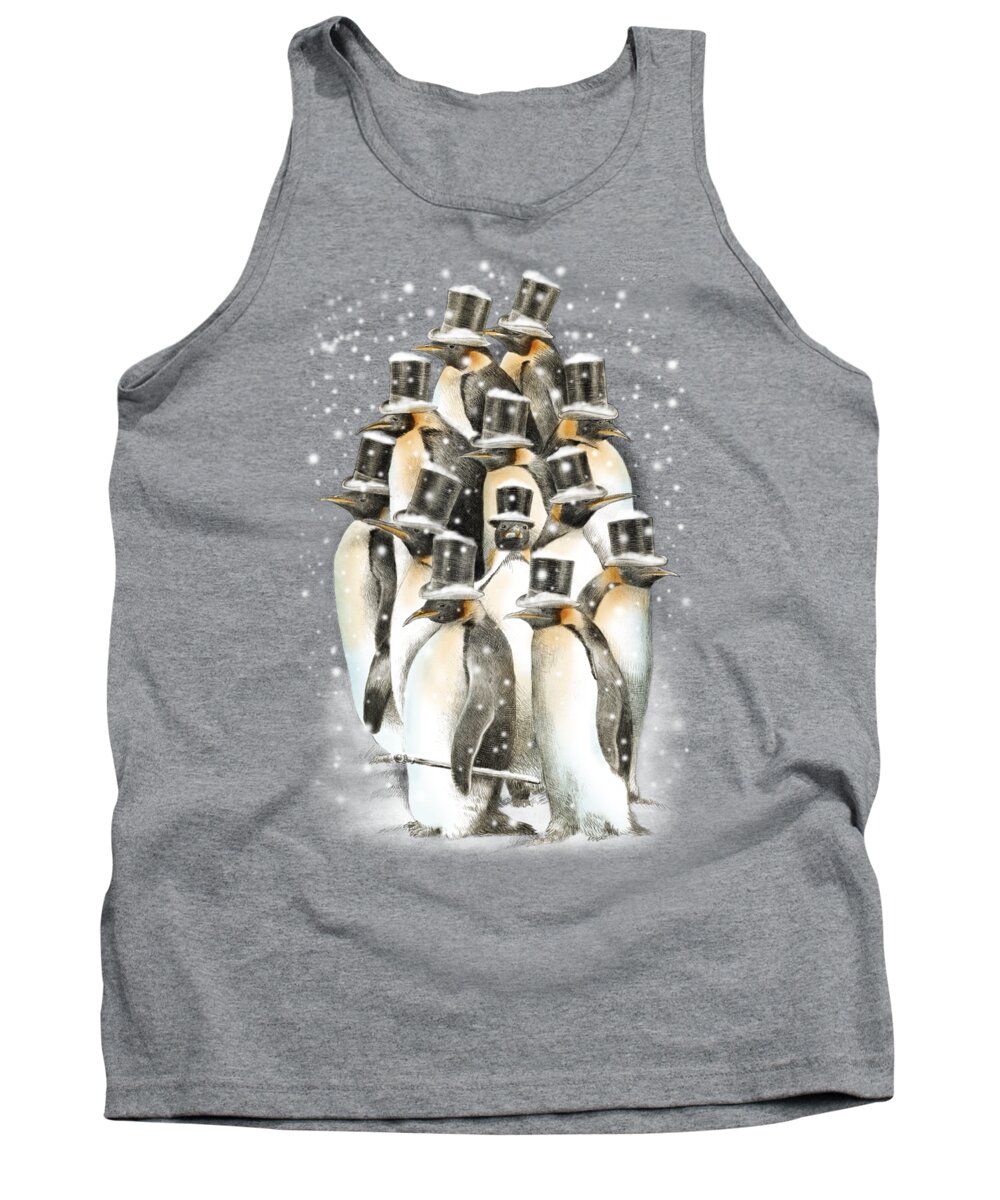 Penguins Tank Top featuring the drawing A Gathering in the Snow by Eric Fan