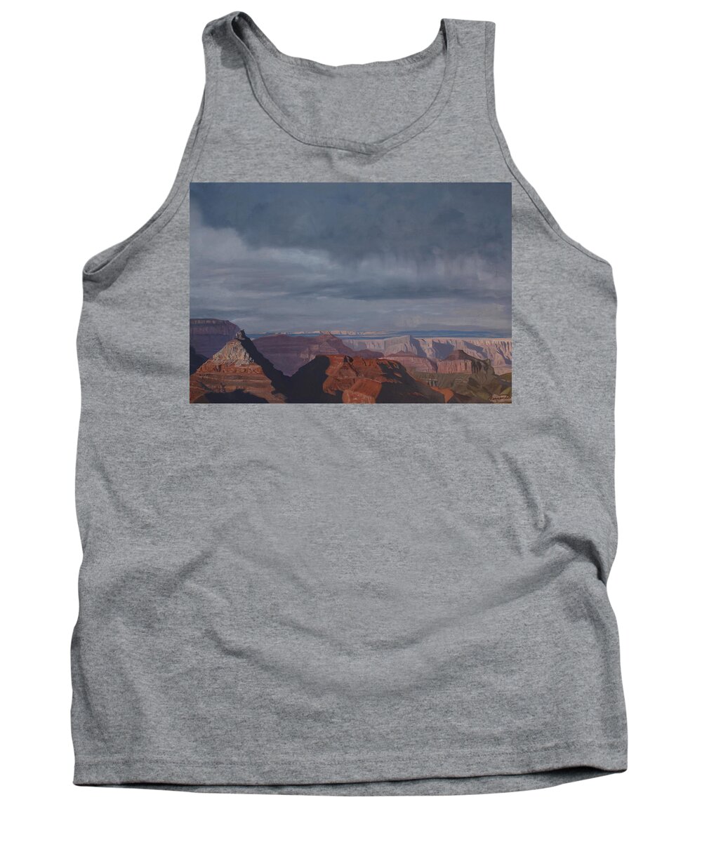 Grand Canyon Tank Top featuring the painting A little rain over the canyon by Barbara Barber
