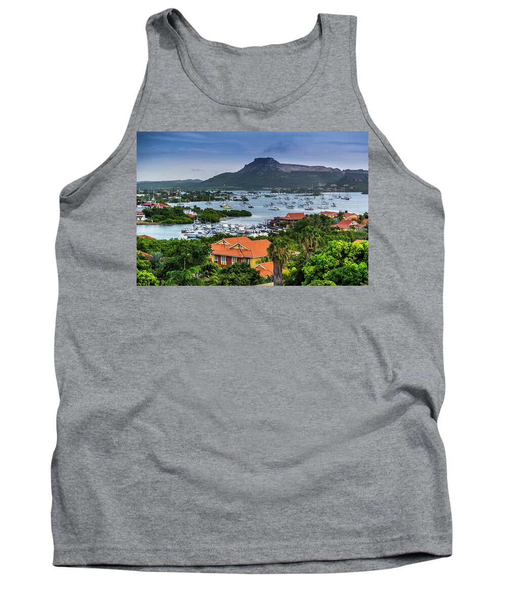 Harbor Tank Top featuring the photograph A Tranquil Harbor In Curacao by Pheasant Run Gallery