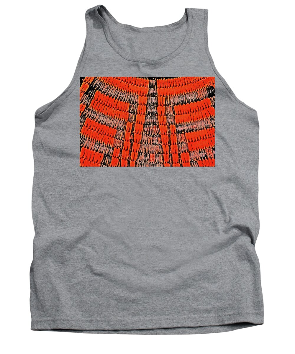Abstract Oranges Blacks Browns Yellows Rows Columns Angles Tank Top featuring the photograph Abstract Oranges Blacks Browns Yellows Rows Columns Angles 3152019 5476 by David Frederick