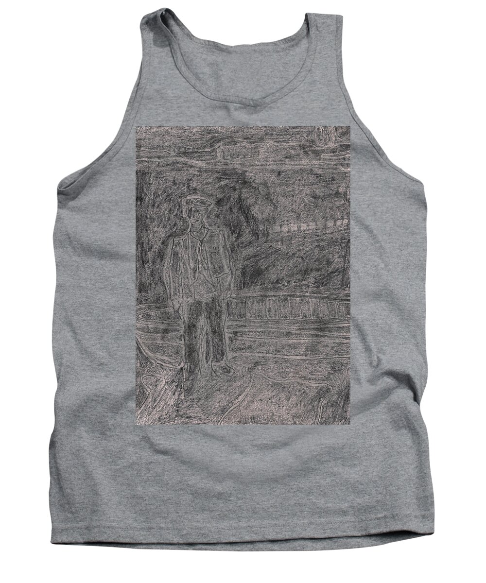 Drawing Tank Top featuring the drawing After Billy Childish Pencil Drawing 39 by Edgeworth Johnstone