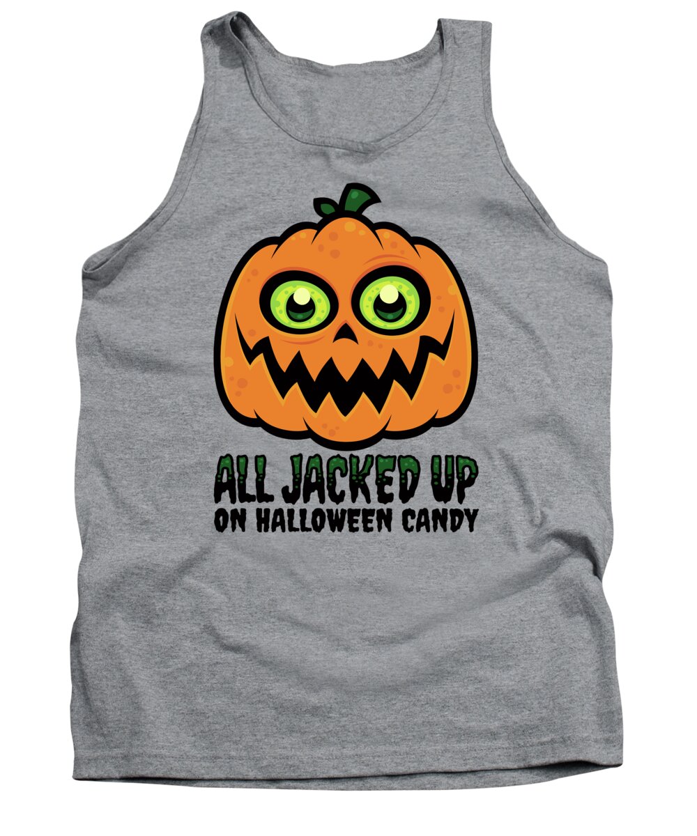 Cartoon Tank Top featuring the digital art All Jacked Up on Halloween Candy Jack-O'-Lantern by John Schwegel