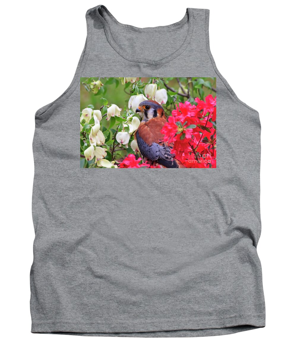 American Tank Top featuring the photograph American Kestrel Sitting in the Spring Azaleas by Jill Lang