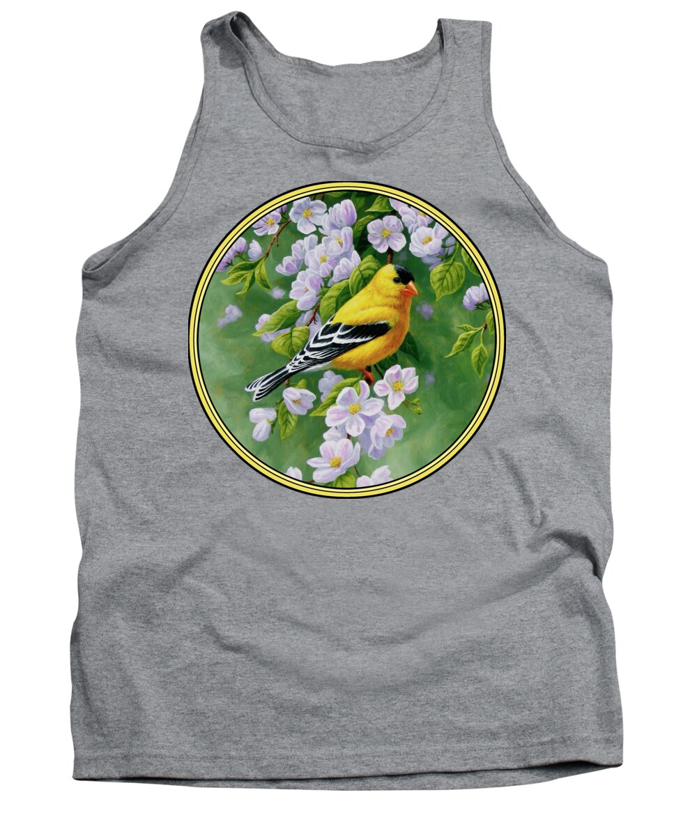 Bird Tank Top featuring the painting Male American Goldfinch and Apple Blossoms by Crista Forest