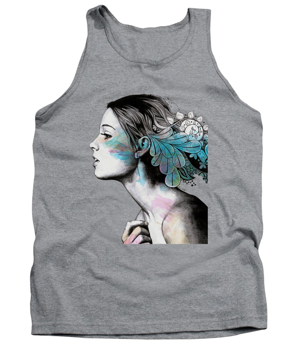 Doodles Tank Top featuring the drawing Moral Eclipse II - doodle woman portrait by Marco Paludet
