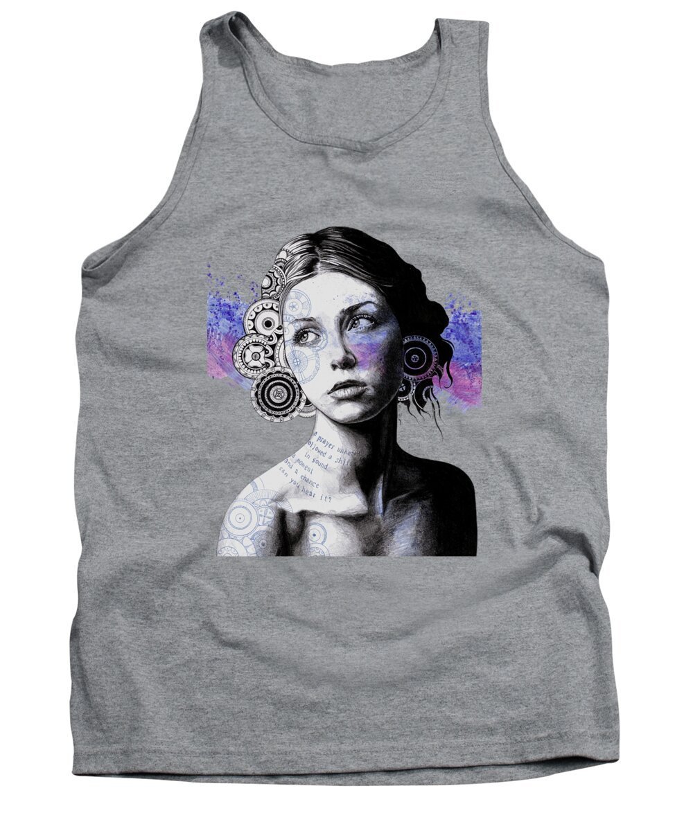Mandala Tank Top featuring the drawing Ayil - vintage lady portrait, mandala doodles sketch by Marco Paludet