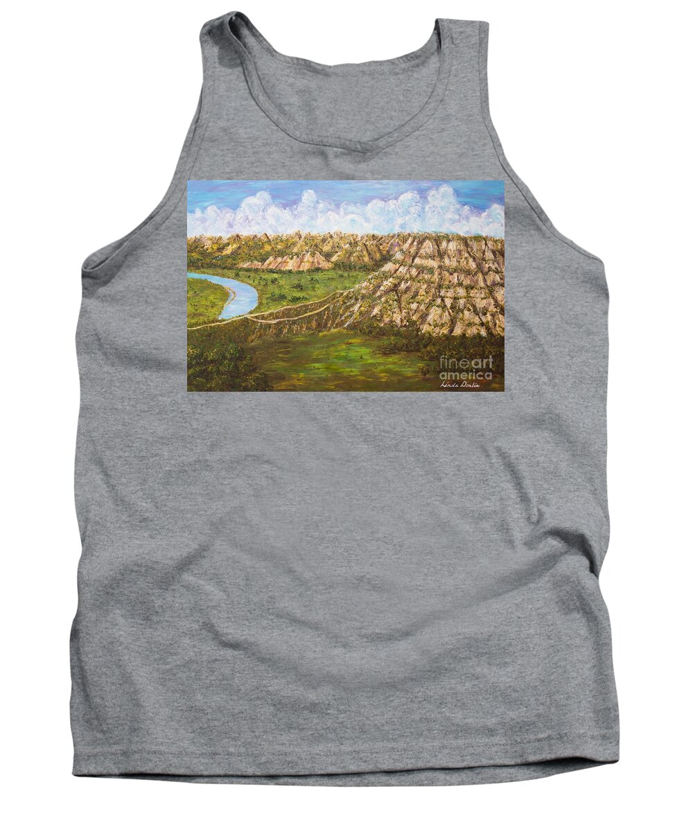 Badlands Tank Top featuring the painting Badlands Majesty by Linda Donlin