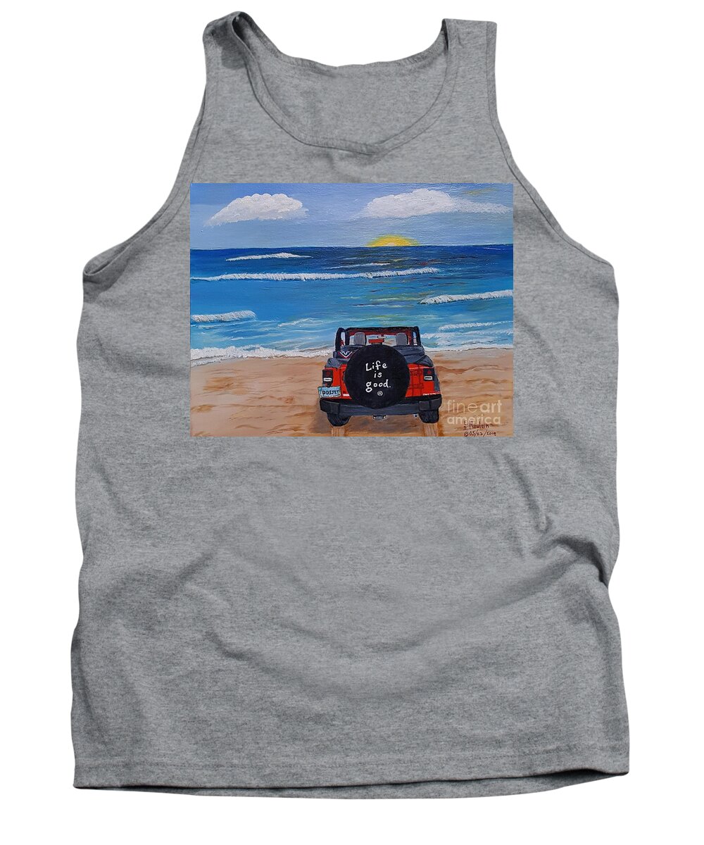 Jeep On Beach Tank Top featuring the painting Beach Less Traveled by Elizabeth Mauldin
