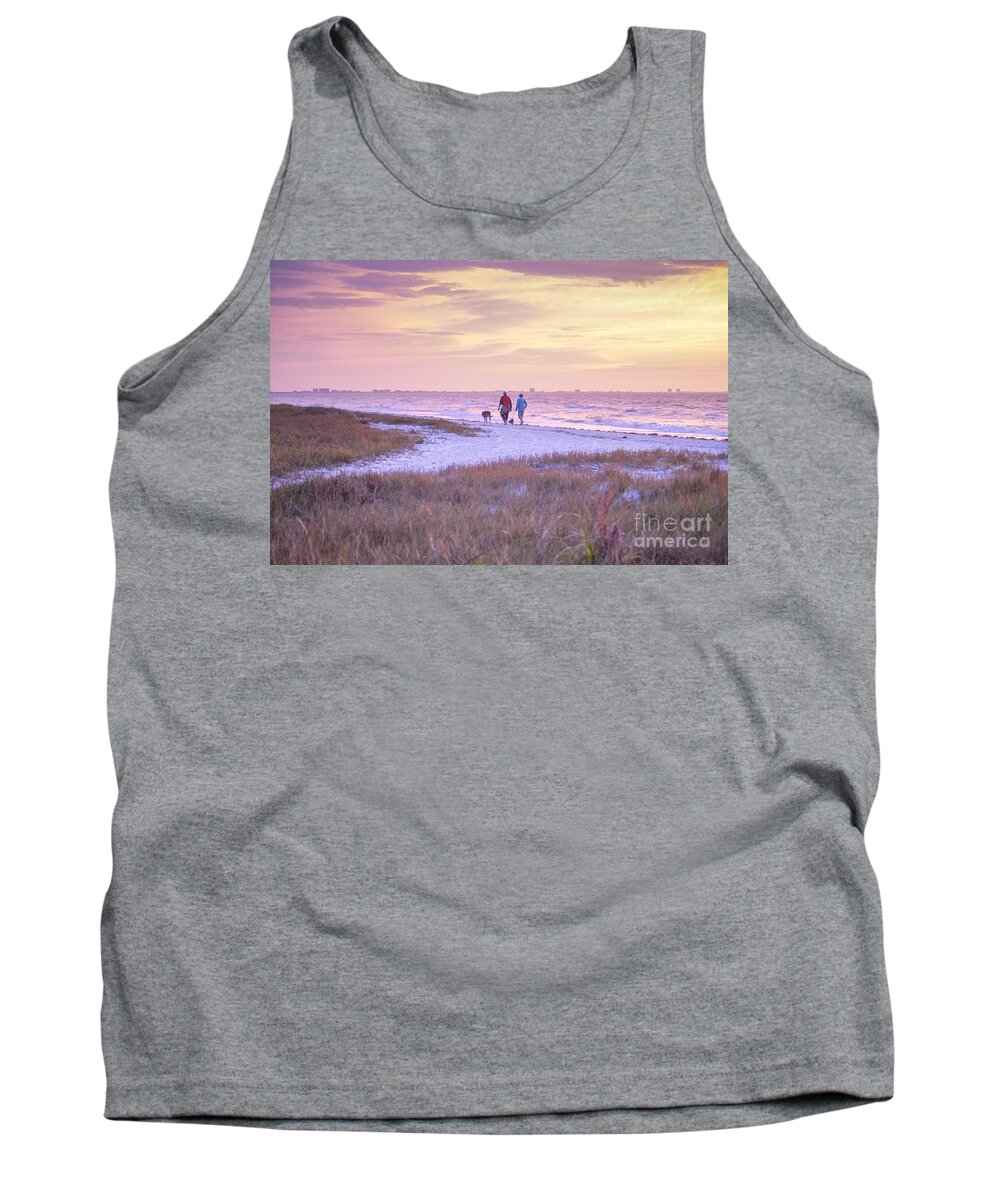 Beach Tank Top featuring the photograph Sunrise Stroll on the Beach by Susan Rydberg