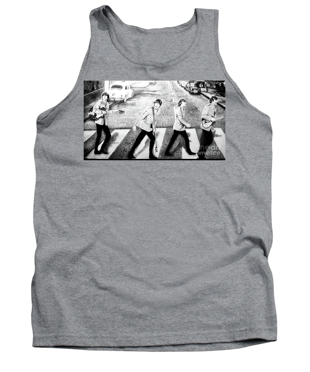Beatles Tank Top featuring the painting Beatles other Abbey Road B/W by Leland Castro