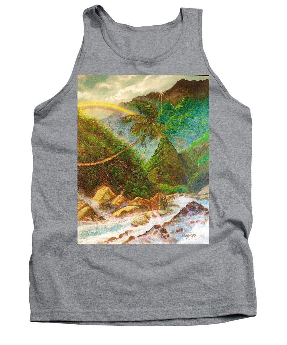 Iao Valley Needle Tank Top featuring the painting Beautiful Iao Needle Valley Maui Hawii by Leland Castro