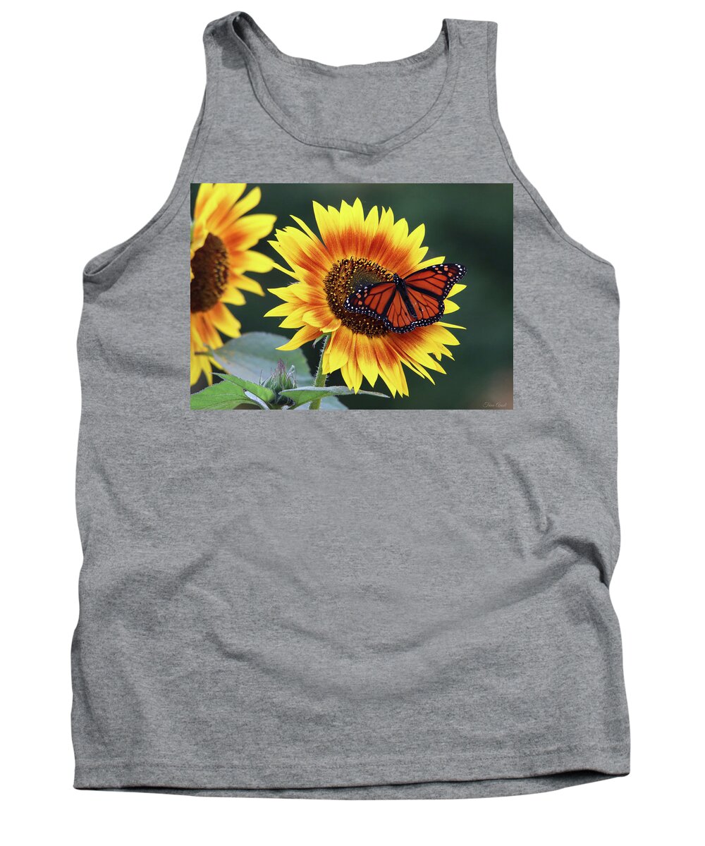 Flowers Tank Top featuring the photograph Beautiful Sunflower with Monarch Butterfly by Trina Ansel