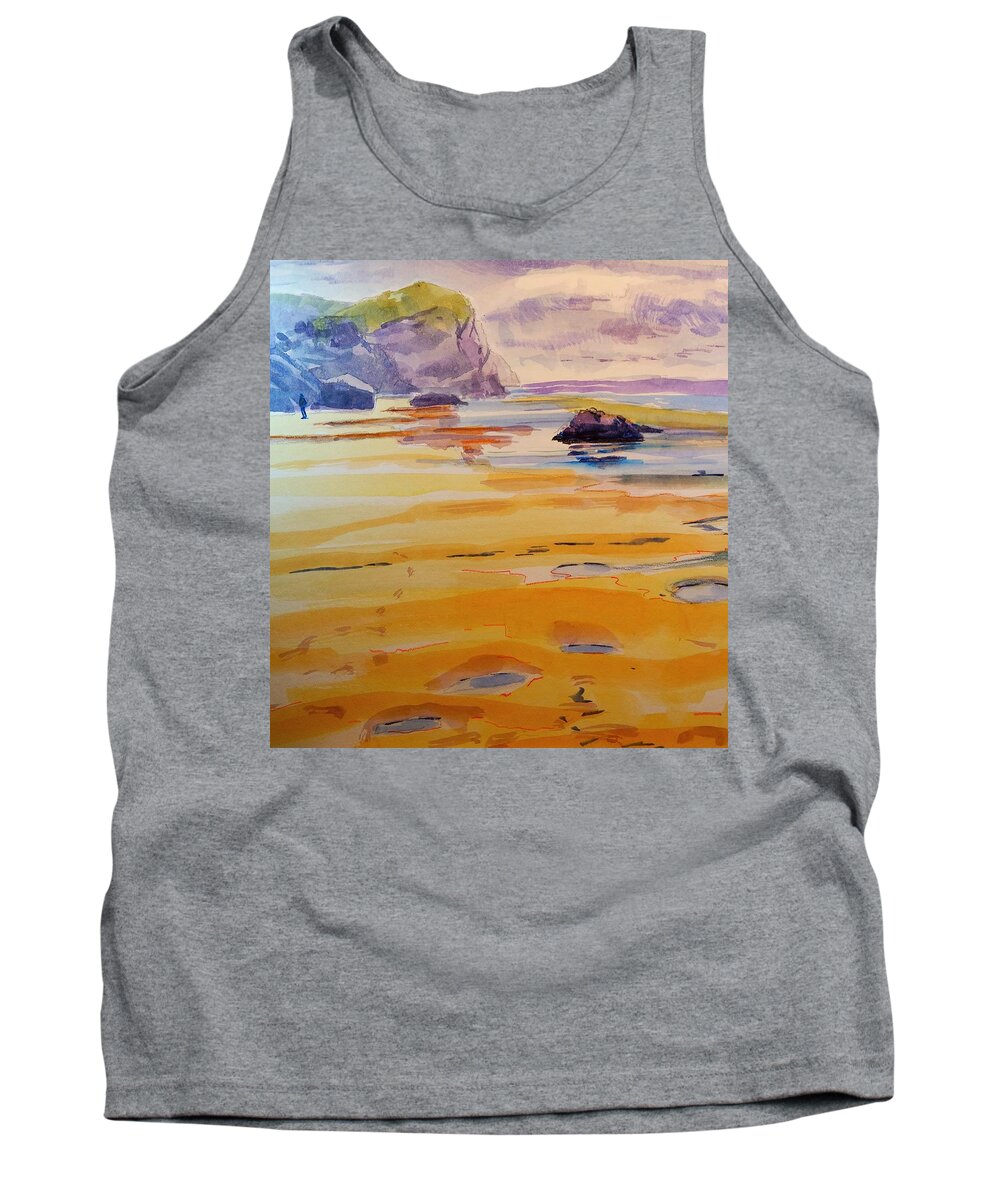Bedruthan Tank Top featuring the painting Bedruthan Steps Looking South by Mike Jory