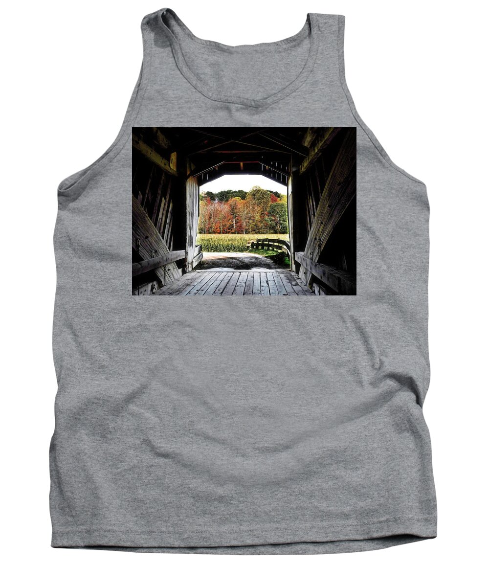 Covered Bridge Tank Top featuring the photograph Benetka Road Covered Bridge by Susan Hope Finley