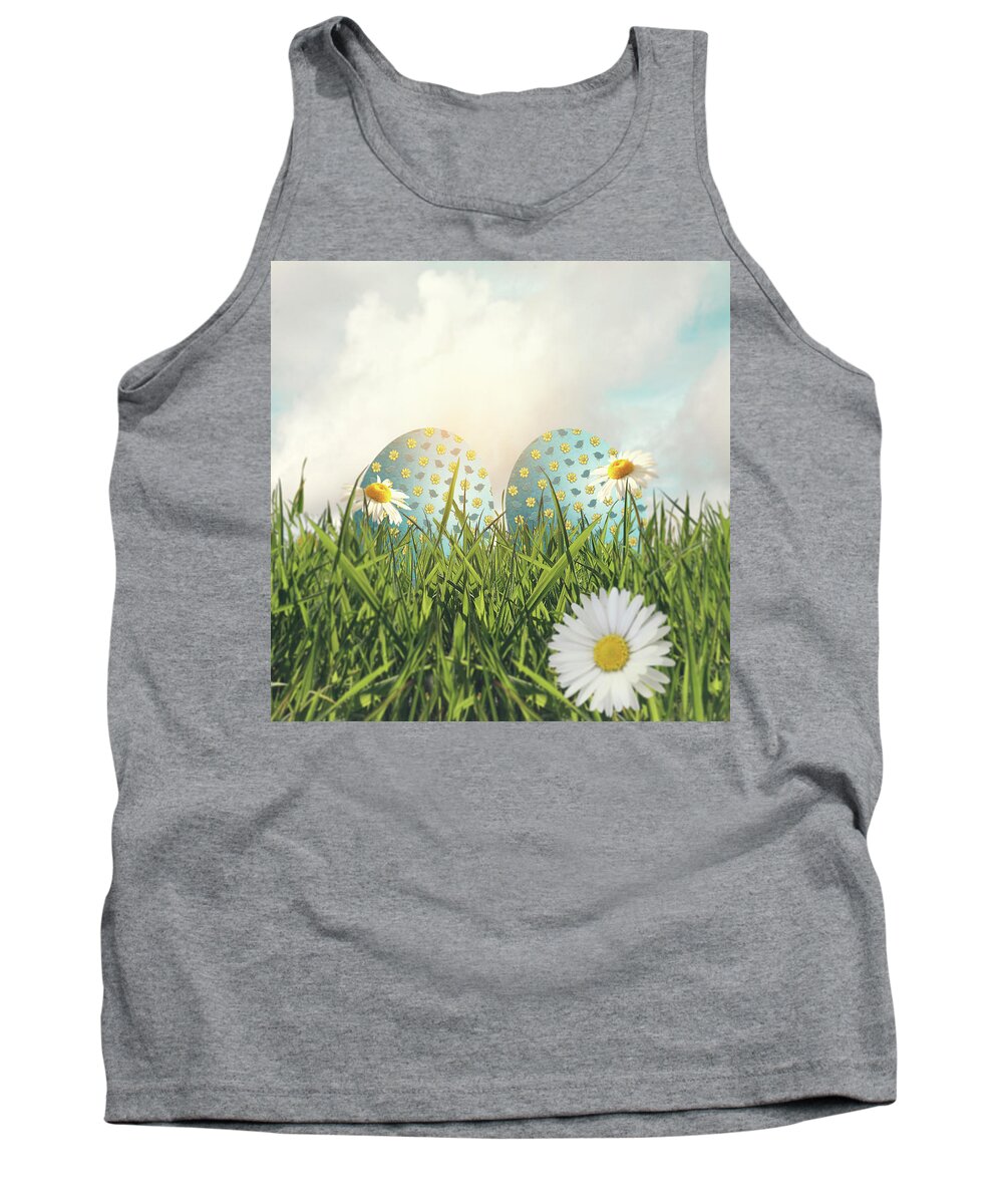 Easter Tank Top featuring the photograph Blue Floral Easter Eggs On A Bed Of Grass by Ethiriel Photography