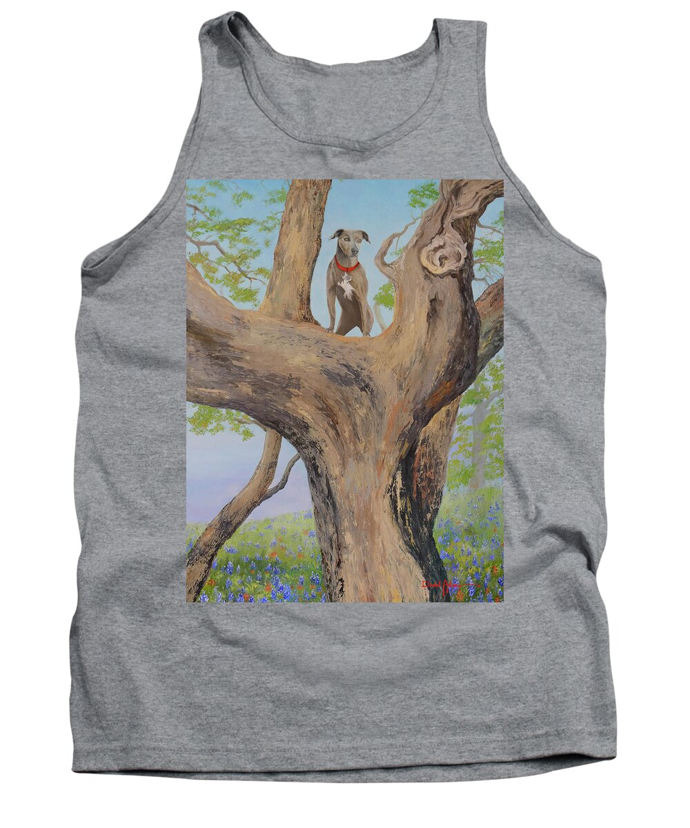 Dog Tank Top featuring the painting Blue Lacy in a Tree by Daniel Adams