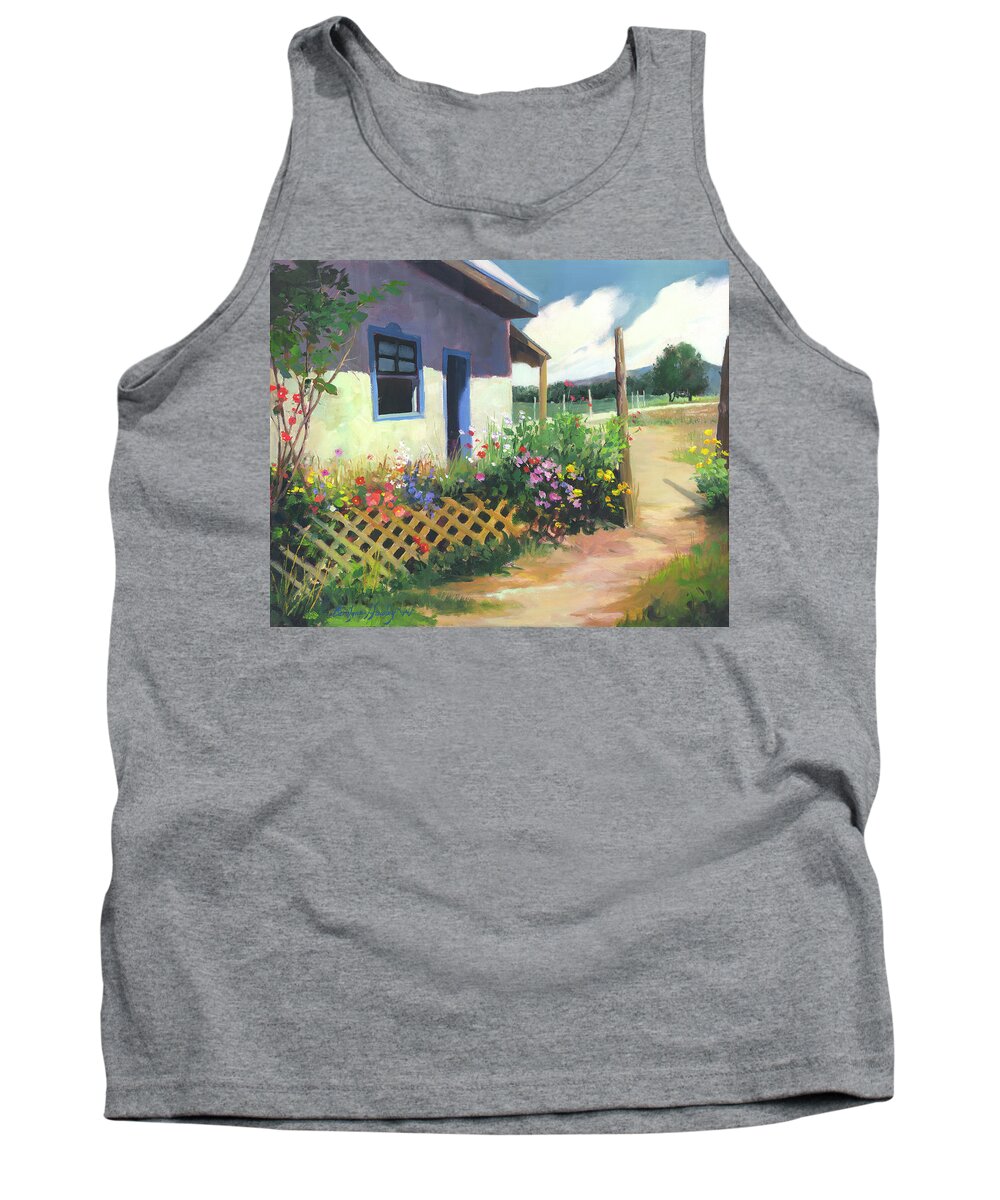 Landscape Tank Top featuring the painting Blue Taos by Carolyne Hawley