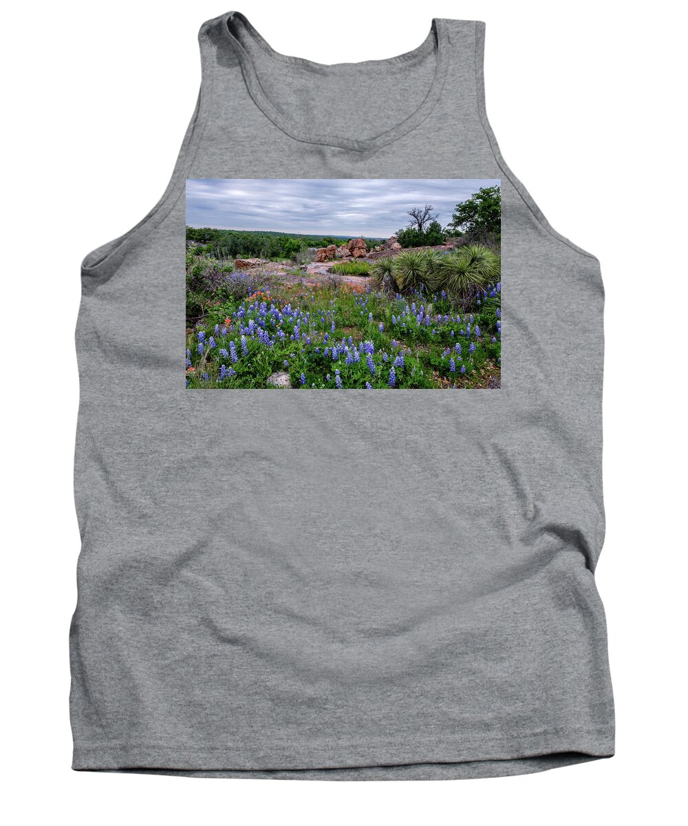 Texas Wildflowers Tank Top featuring the photograph Bluebonnets and Yucca by Johnny Boyd