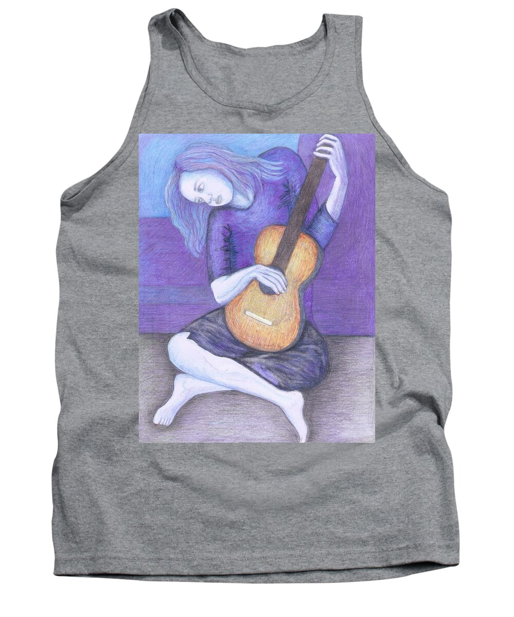 Cool Art Tank Top featuring the drawing Boy with Guitar by Cynthia Silverman
