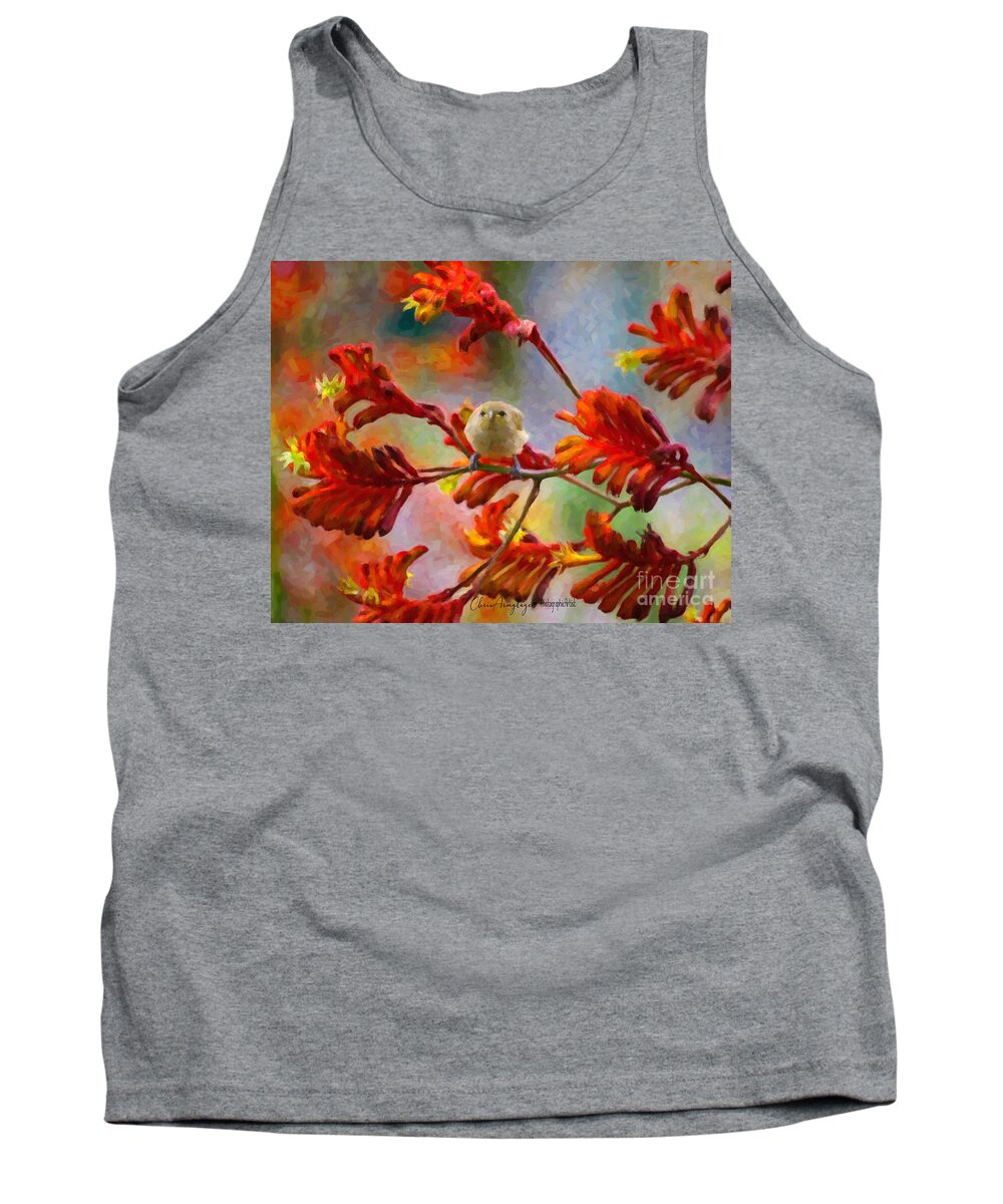 Nature Tank Top featuring the painting Brown Finch on an Orange Kangaroo Paw by Chris Armytage