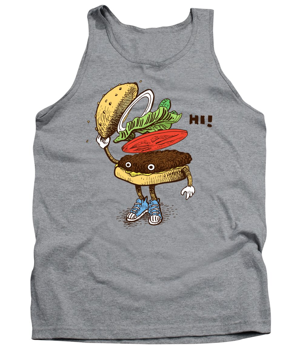 Burger Tank Top featuring the drawing Burger Greeting by Eric Fan