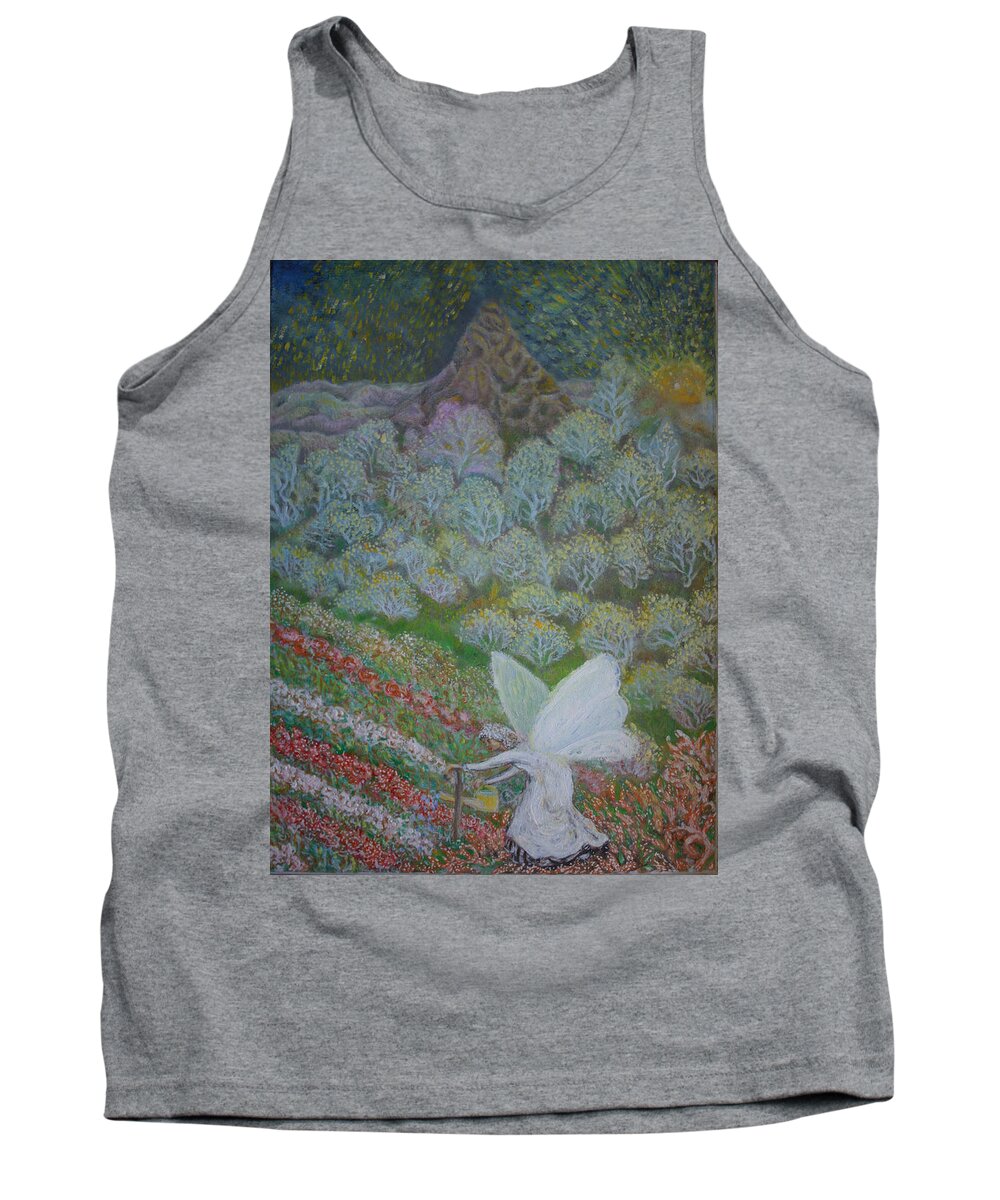 Care For Flowers Tank Top featuring the painting Care for flowers by Elzbieta Goszczycka