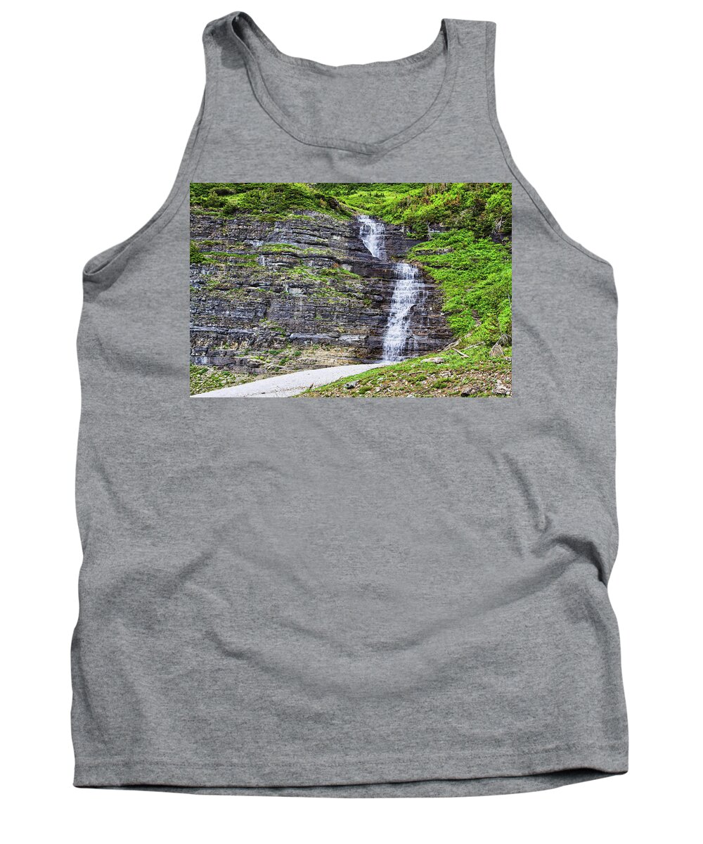 Waterfall Tank Top featuring the photograph Cascade in Montana Glacier National Park by Tatiana Travelways