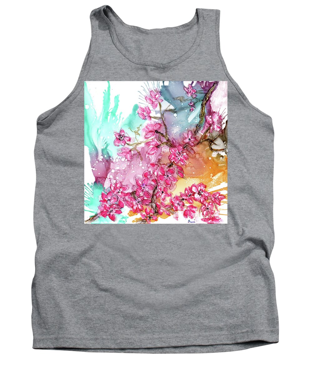 Abstract Tank Top featuring the painting Cherry Blossoms by Eunice Warfel