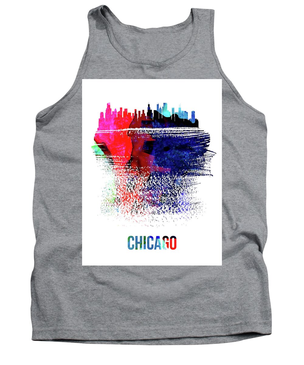 Chicago Tank Top featuring the mixed media Chicago Skyline Brush Stroke Watercolor by Naxart Studio