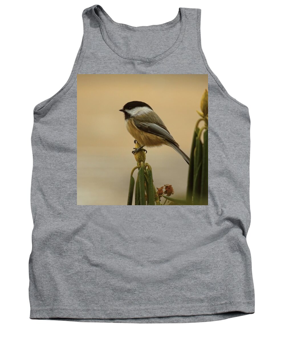 Wildlife Tank Top featuring the photograph Chickadee On Rhododendron by Dale Kauzlaric