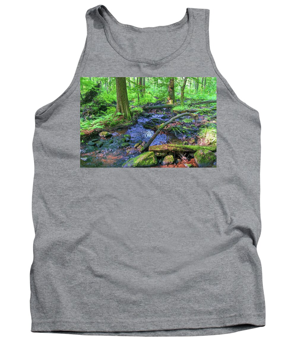 Forest Tank Top featuring the photograph Creek in a forest in Vogelsberg by Sun Travels