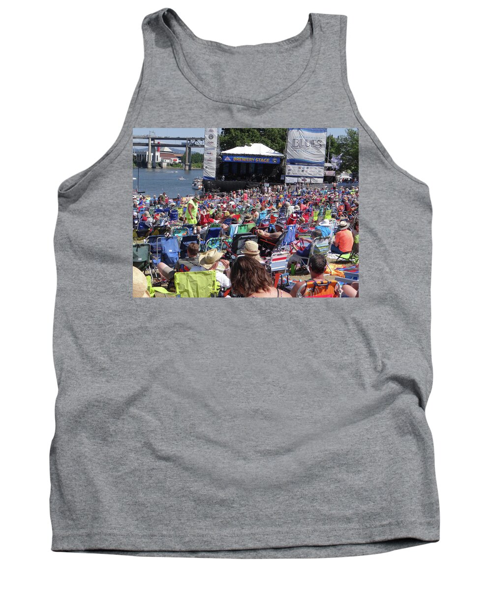 Blues Tank Top featuring the photograph Crowd enjoys listening on a sunny day by Steve Estvanik