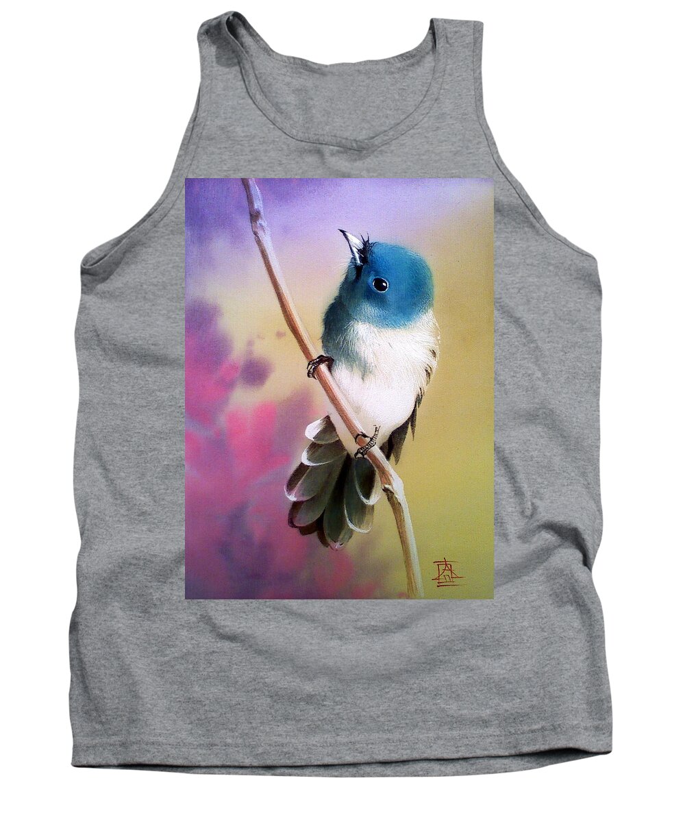 Russian Artists New Wave Tank Top featuring the painting Curious Birdie on Branch by Alina Oseeva