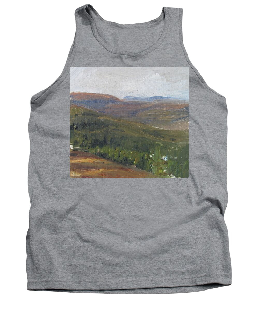 Landscape Tank Top featuring the painting dagrar over salenfjallen- Shifting daylight over mountain ridges, 1 of 12_0034_60x60 cm by Marica Ohlsson