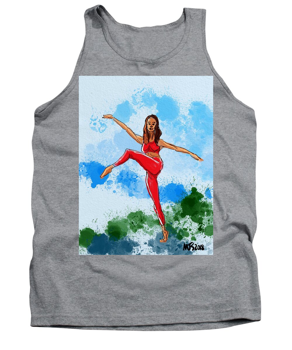 Dancer Tank Top featuring the digital art Dancer In Red by Michael Kallstrom