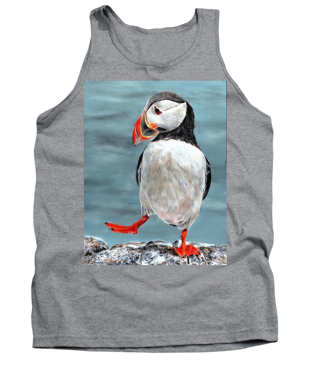Puffin Tank Top featuring the painting Dancing Puffin by John Neeve
