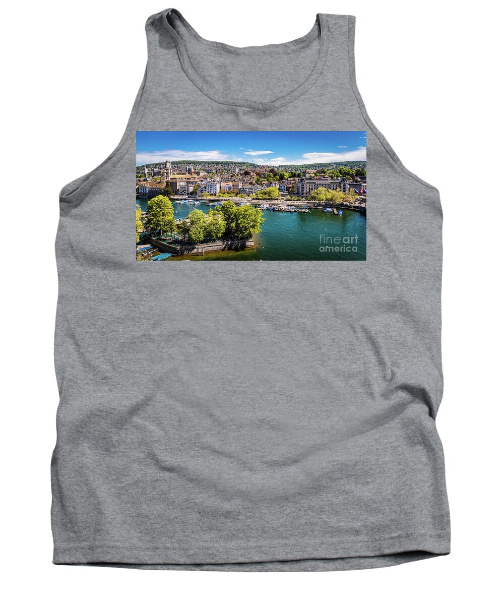Zurich Tank Top featuring the photograph Downtown Zurich, along the Limmat, Switzerland by Lyl Dil Creations