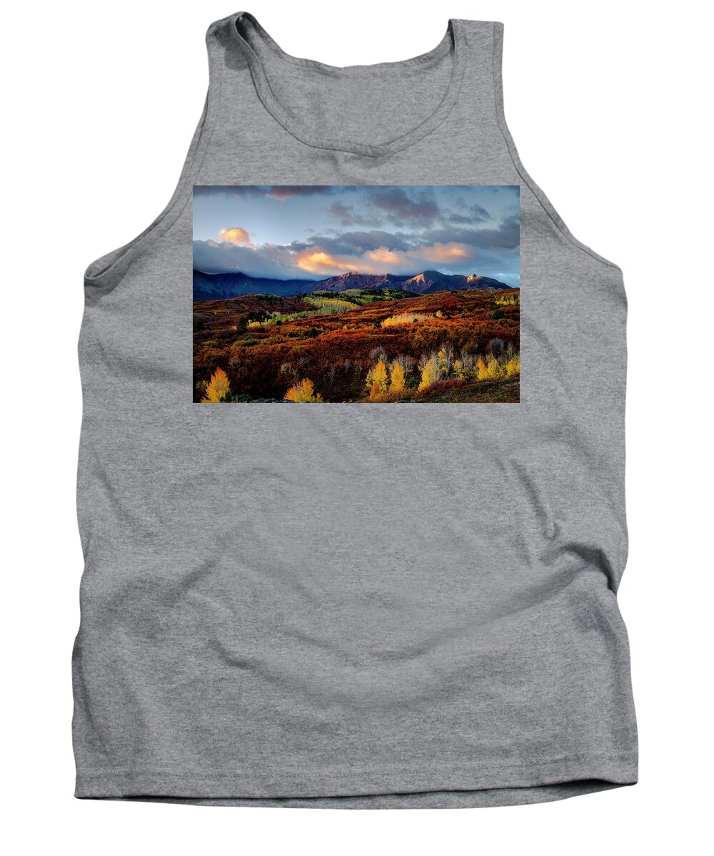 Aspen Trees Tank Top featuring the photograph Dramatic Sunrise in the San Juan Mountains of Colorado by Teri Virbickis