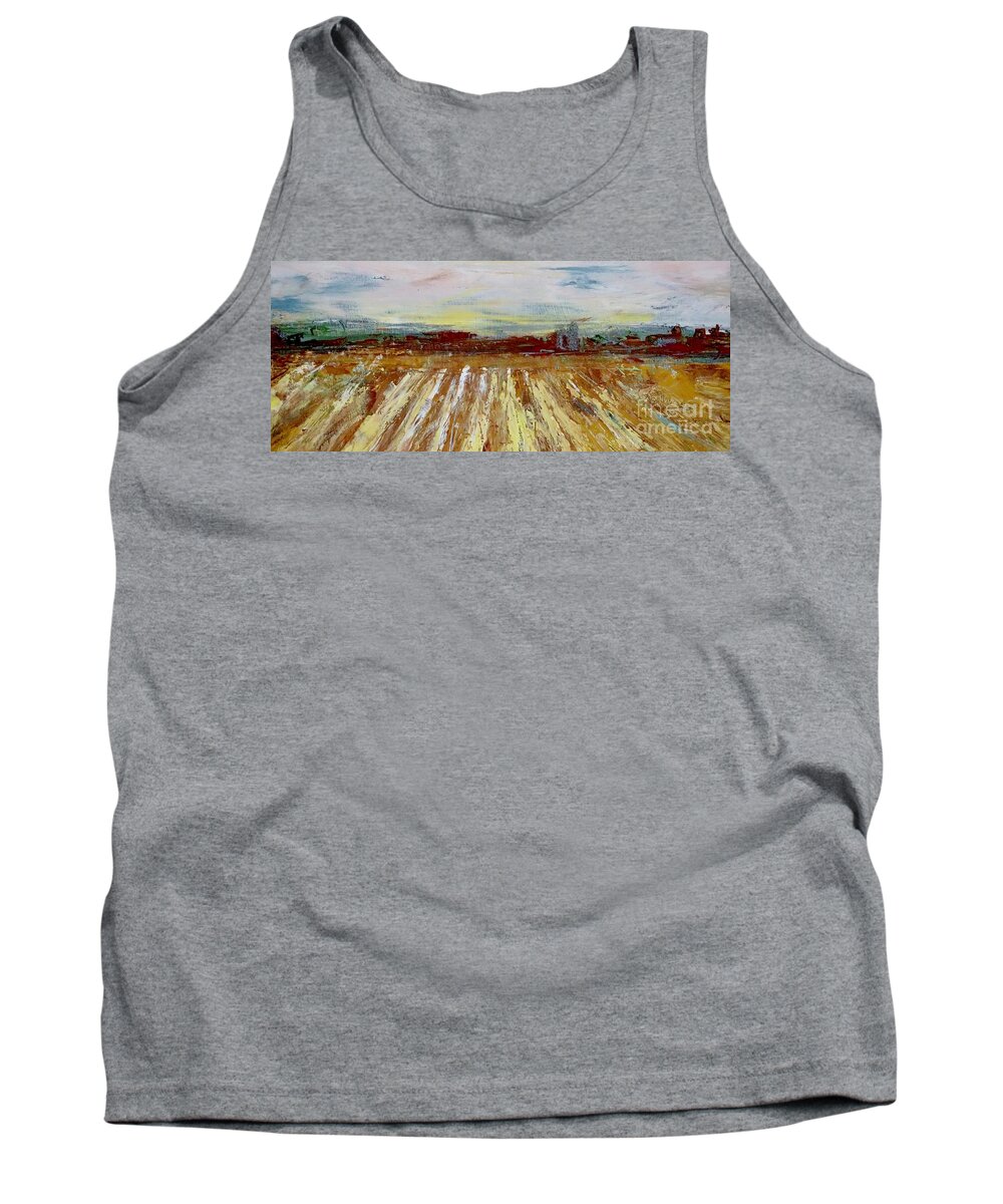 Wide Tank Top featuring the painting Dream Fields Midwest Farm in billboard wide format by Patty Donoghue
